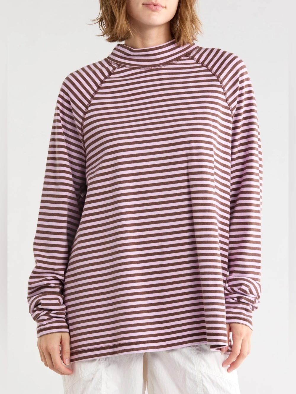NWT FP Movement by Free People Restoration Yarn Dye Stripe Layer Cocoa Stripe XS